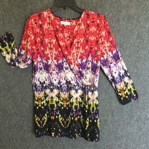 CALVIN KLEIN pullover jersey slightly fitted cross-bodice BLOUSE. 3/4 sleeves M.